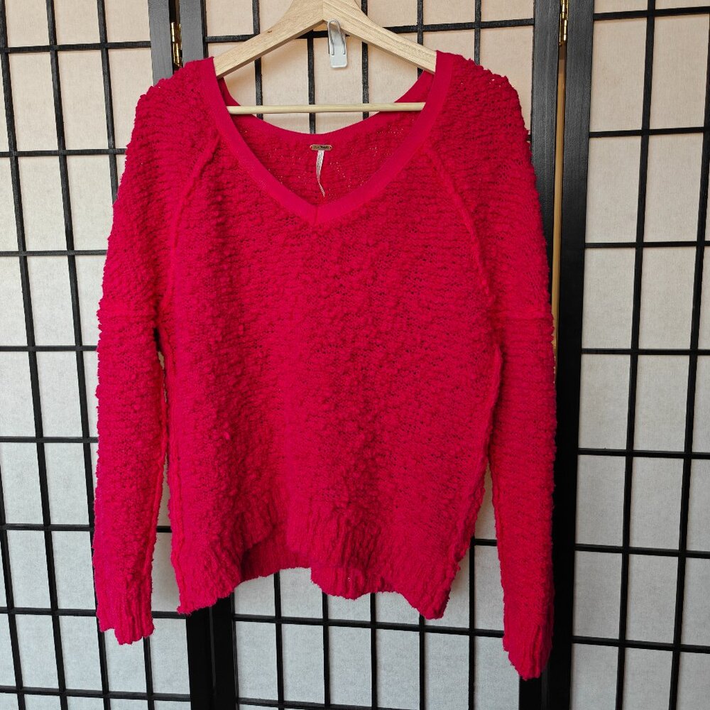 Free People Songbird Oversized Pullover Sweater V-Neck Slouchy Small